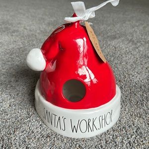 Rae Dunn Santa hat bird house